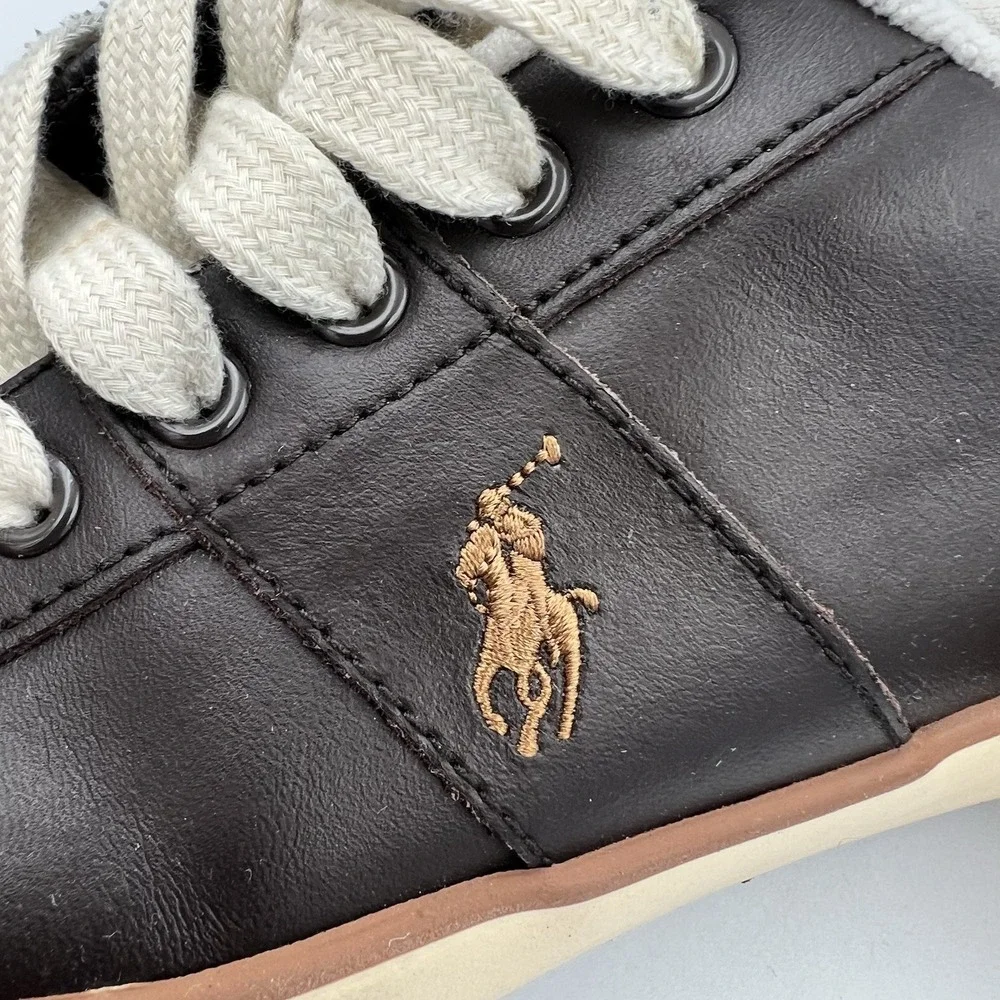 Polo Ralph Lauren Sayer Men's Black/White Leather Low Top Lace-Up Sneakers 10D